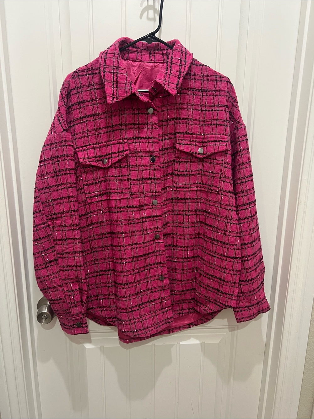 Women's Pink Plaid Button-Up Shacket